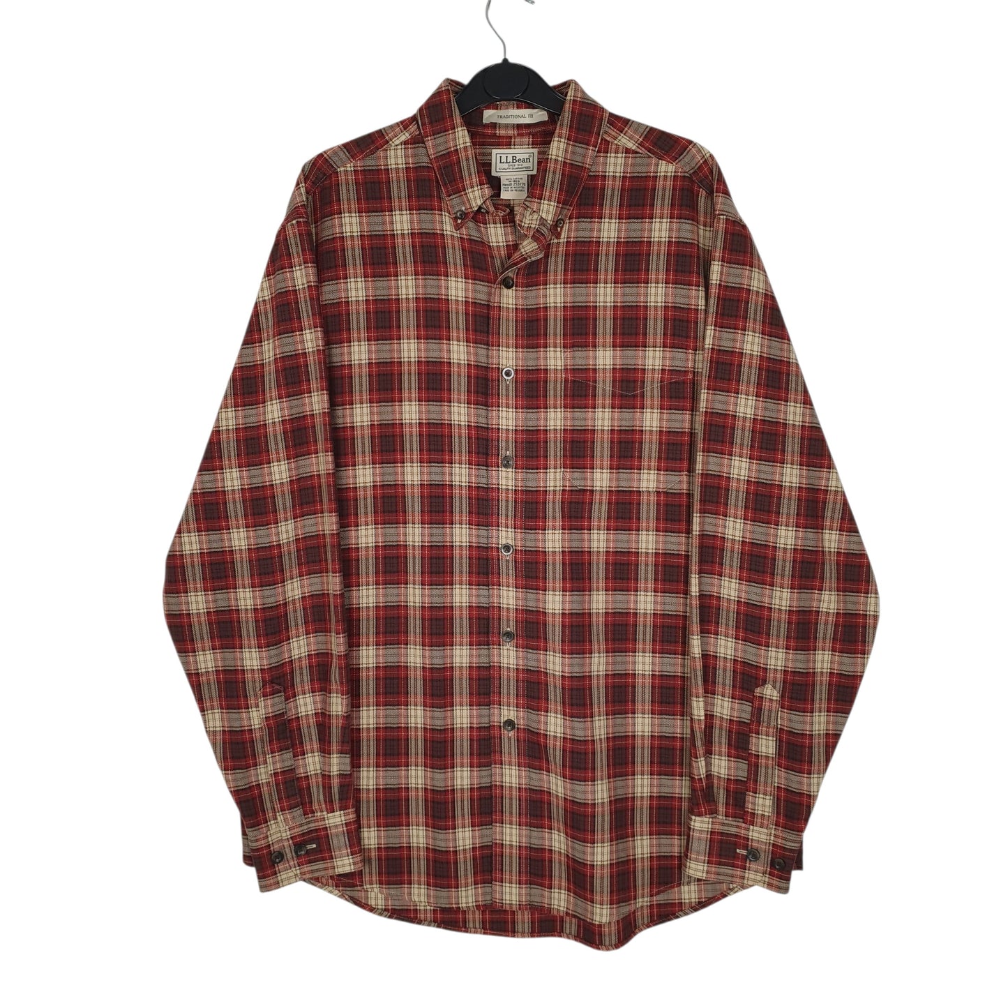 Mens Red L.L.Bean Scotch Plaid Canvas Long Sleeve Shirt