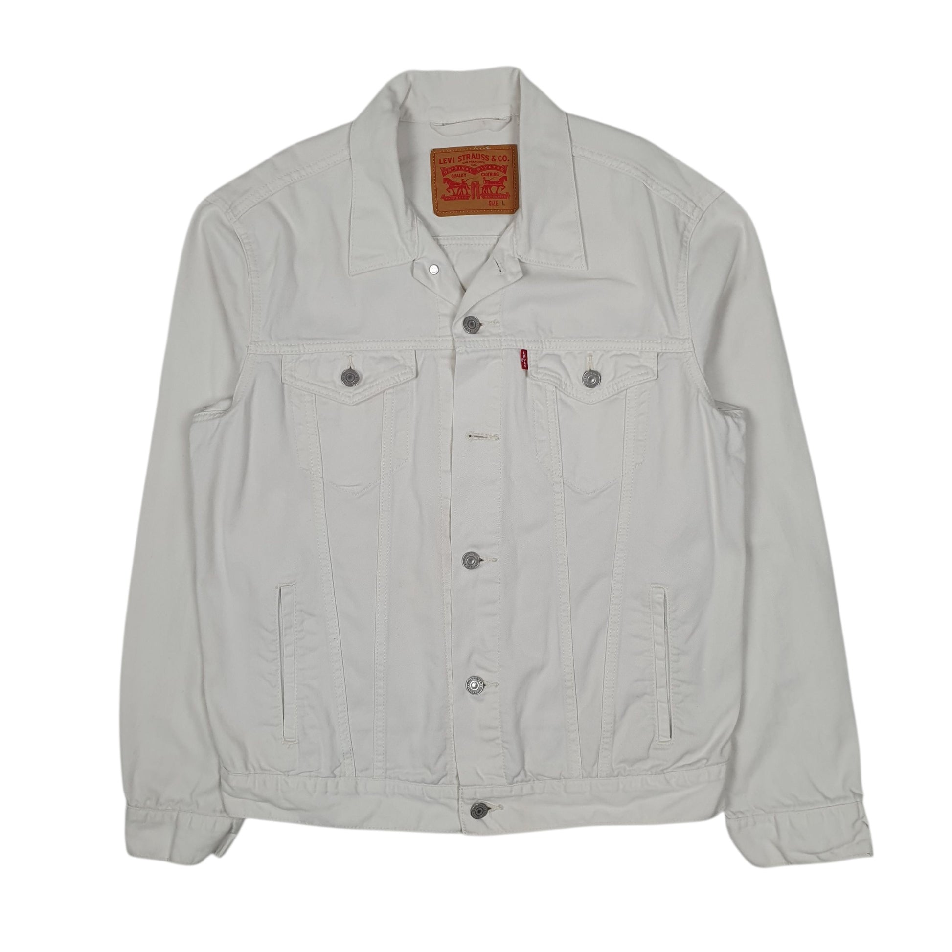 Mens White Levis Type 3 Trucker Crewneck Coat