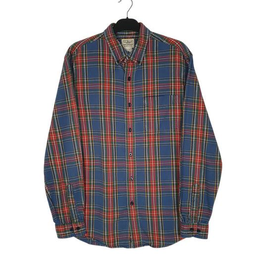 Mens Blue L.L.Bean Scotch Plaid Flannel Long Sleeve Shirt