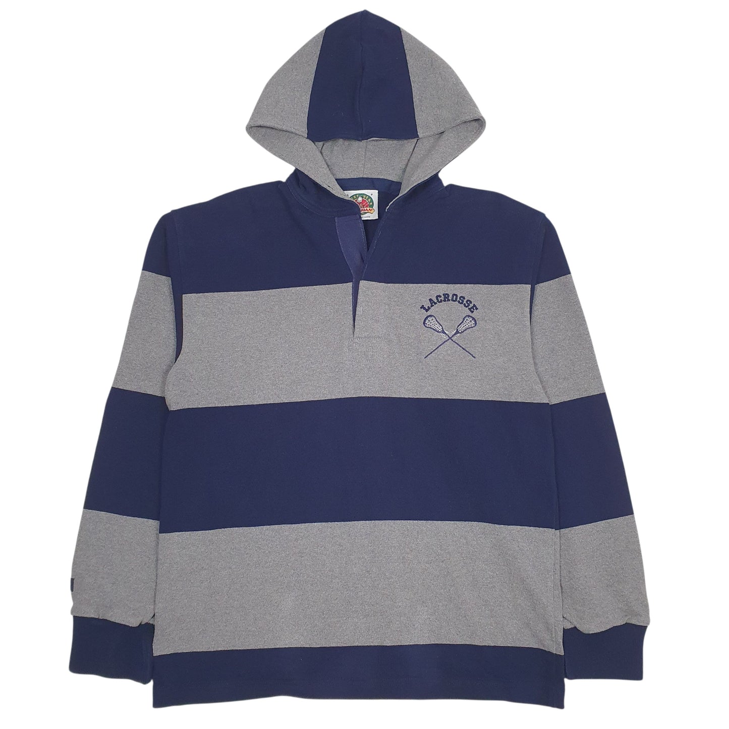 Mens Grey Barbarian Hooded Lacrosse Long Sleeve Polo Shirt