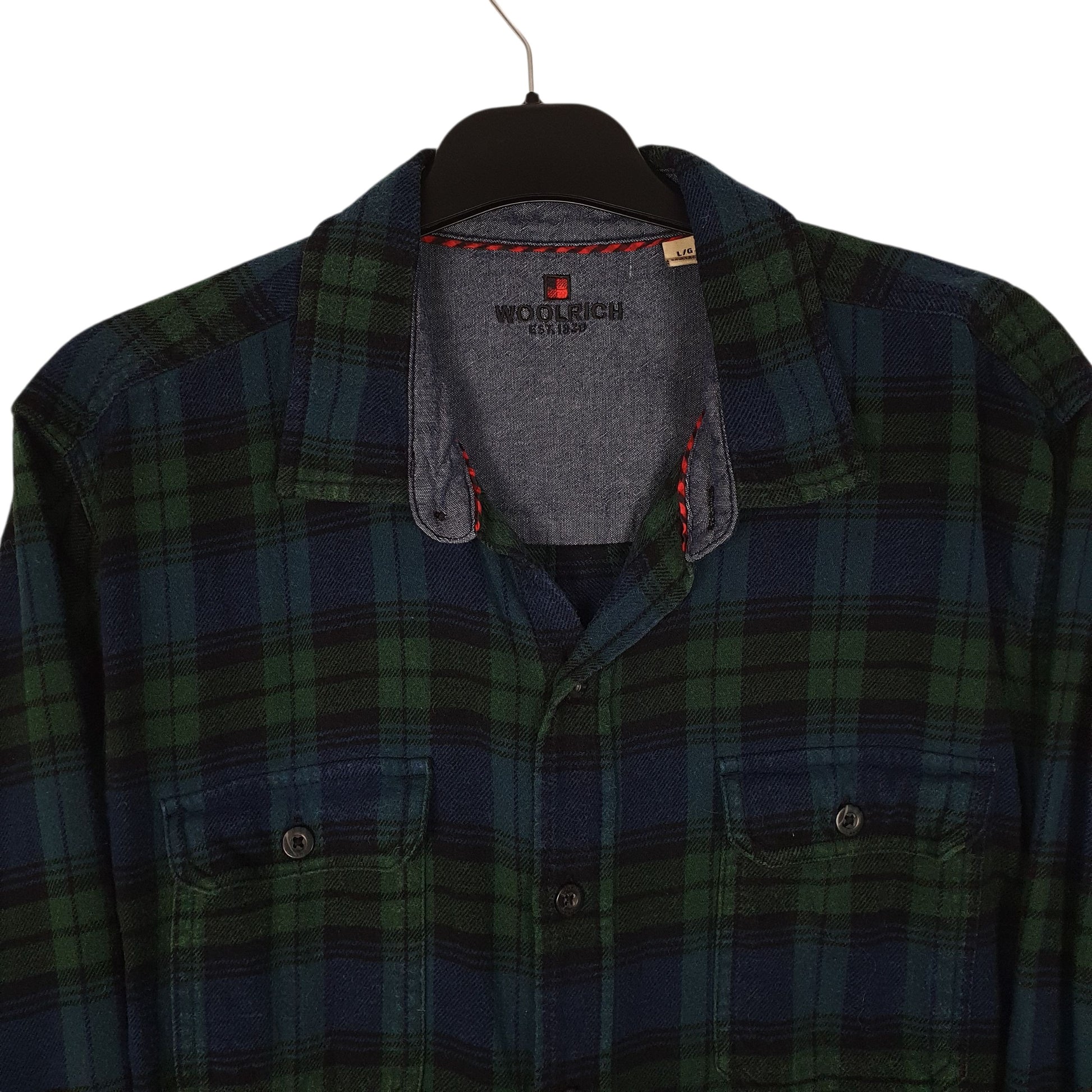 Mens Navy Woolrich Thick Flannel Plaid  Shirt
