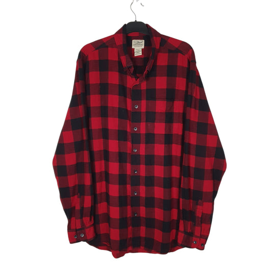 Mens Red L.L.Bean Thick Flannel Plaid Long Sleeve Shirt