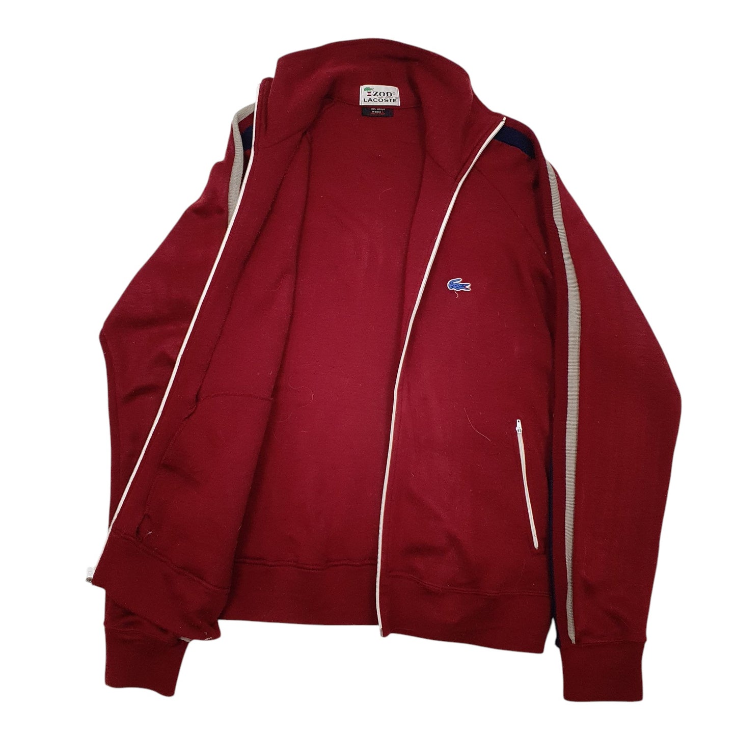Mens Burgundy Izod Lacoste Vintage Full Zip Jumper