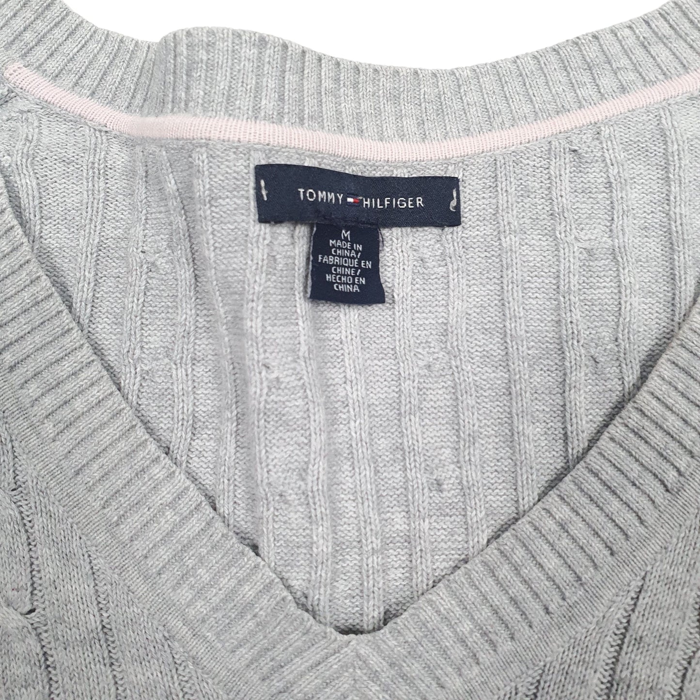 Womens Grey Tommy Hilfiger Cable Knit Knitwear V Neck Jumper