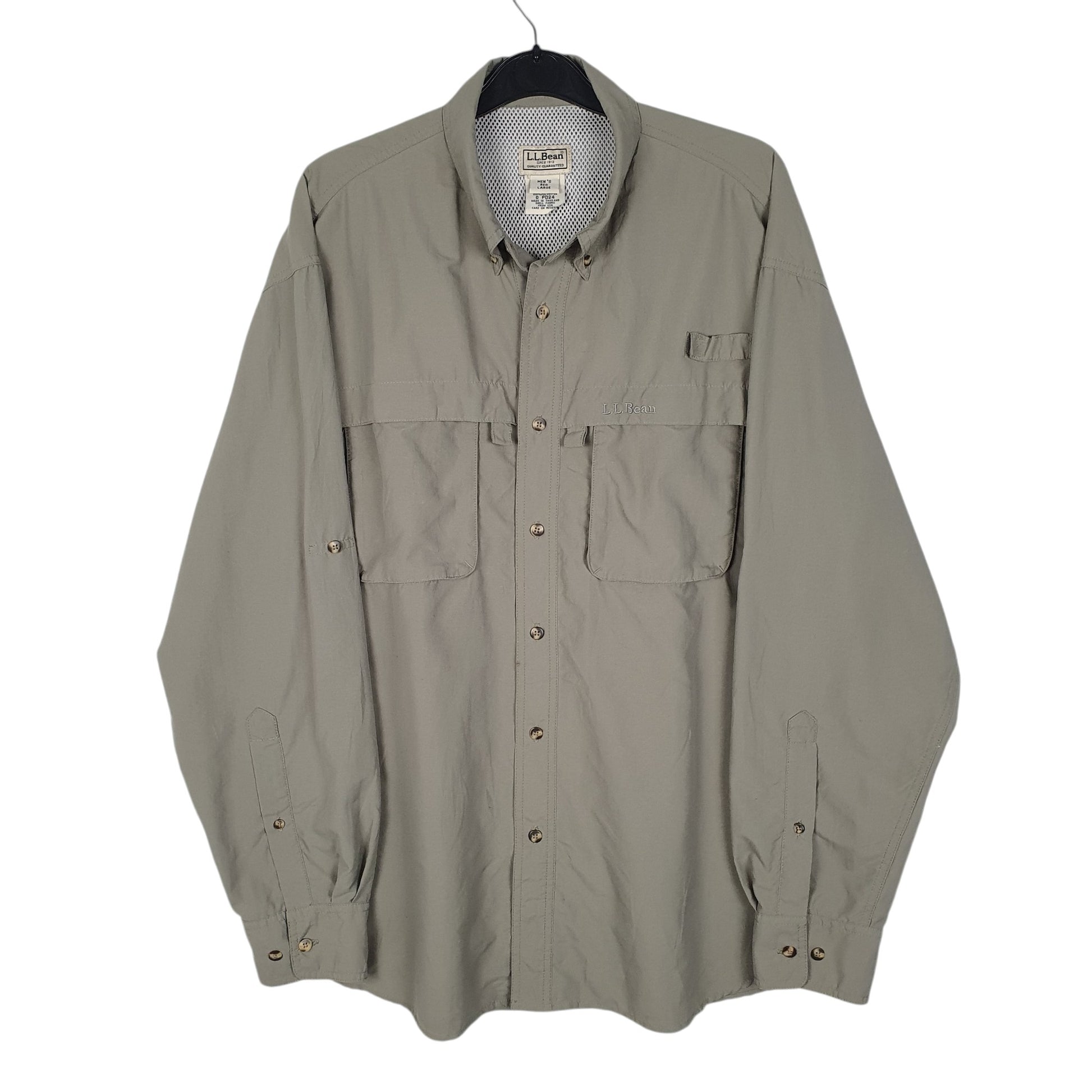 Mens Green L.L.Bean Hiking Walking Long Sleeve Shirt