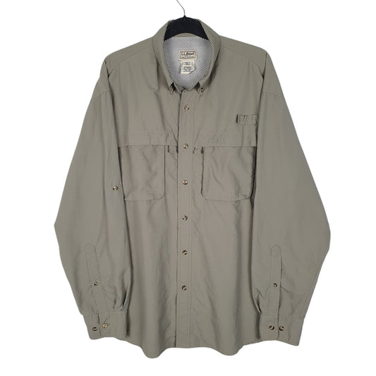 Mens Green L.L.Bean Hiking Walking Long Sleeve Shirt
