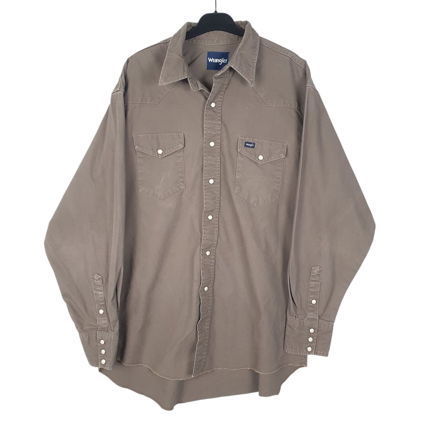Mens Brown Wrangler Denim Pearl Snap Long Sleeve Shirt