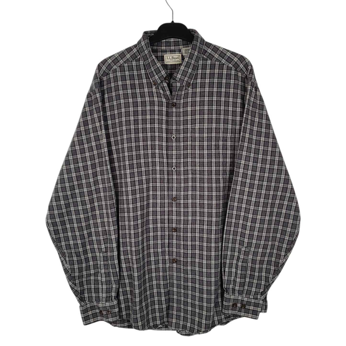 Mens Grey L.L.Bean Thick Flannel Plaid Long Sleeve Shirt