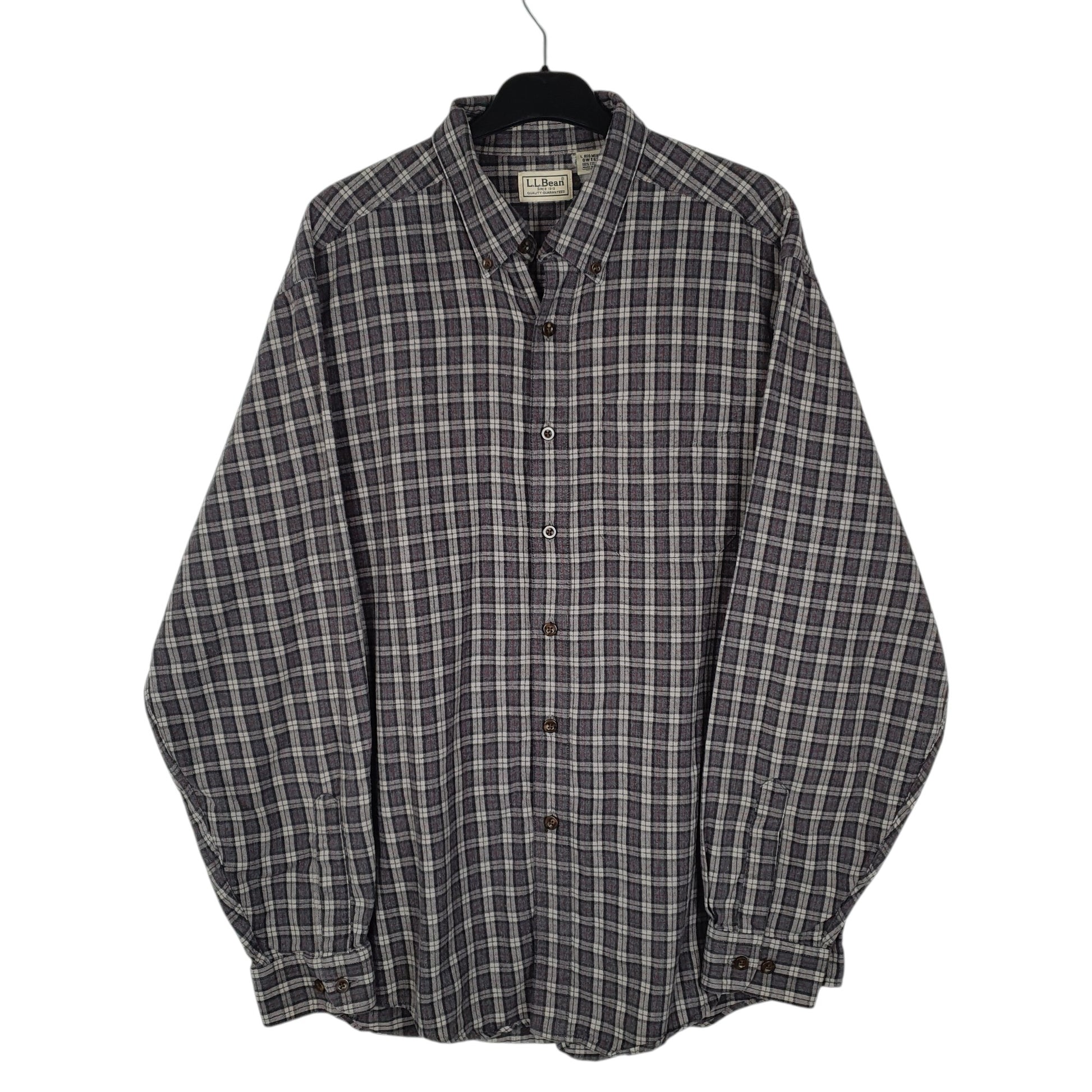 Mens Grey L.L.Bean Thick Flannel Plaid Long Sleeve Shirt