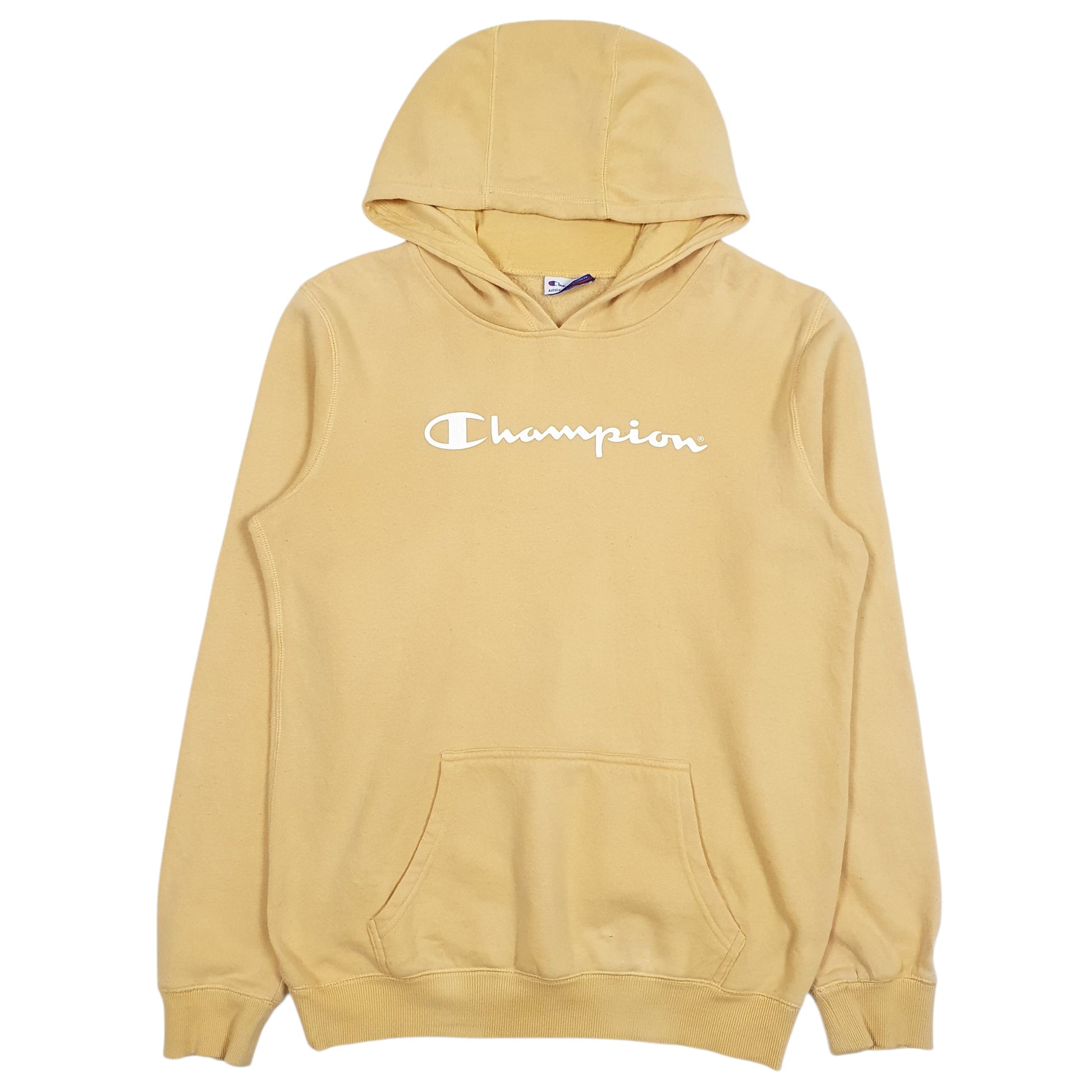 Mens Yellow Champion Spellout Hoodie Jumper