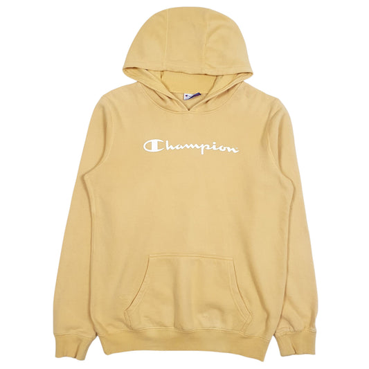 Mens Yellow Champion Spellout Hoodie Jumper