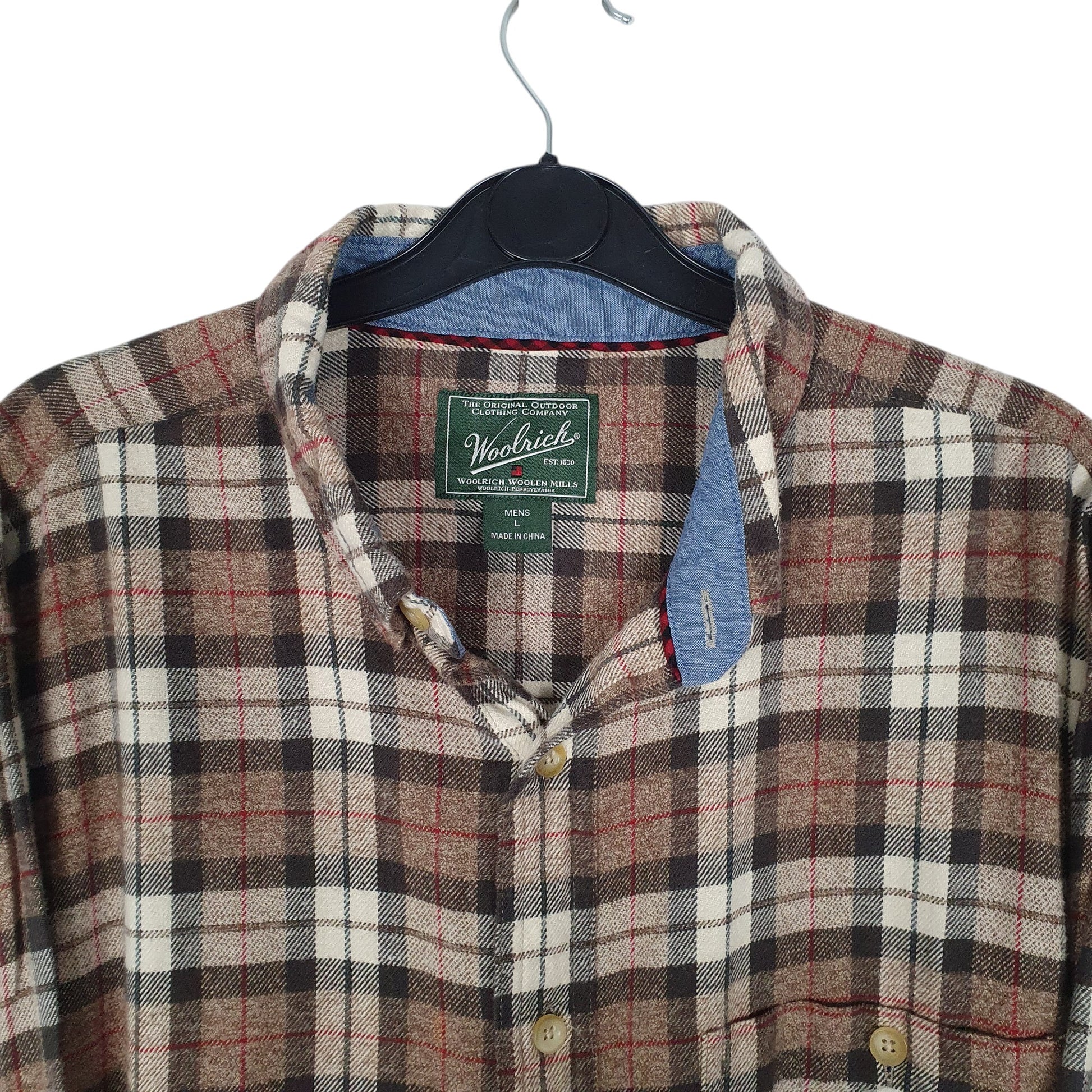 Mens Brown Woolrich Thick Flannel Plaid  Shirt