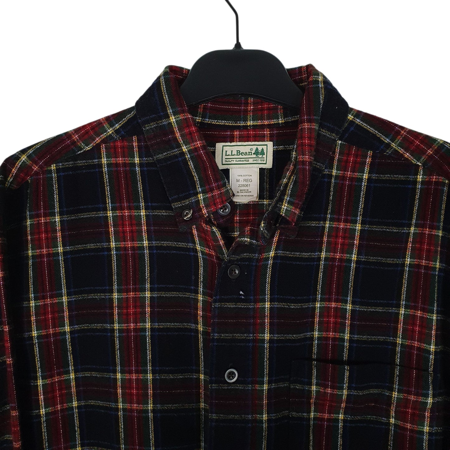 Mens Navy L.L.Bean Scotch Plaid Flannel  Shirt