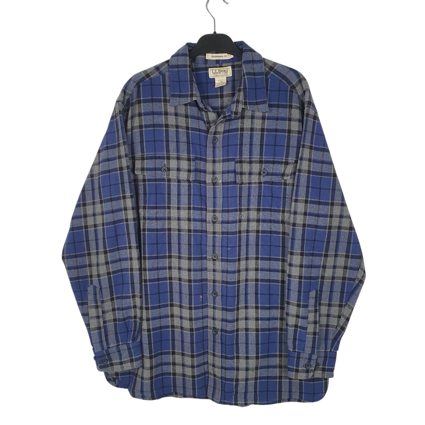 Mens Blue L.L.Bean Thick Chamois Plaid Long Sleeve Shirt