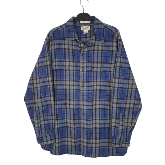 Mens Blue L.L.Bean Thick Chamois Plaid Long Sleeve Shirt