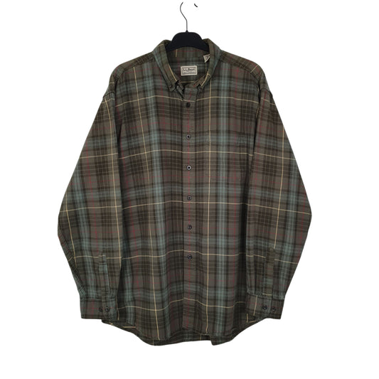 Mens Green L.L.Bean Thick Flannel Plaid Long Sleeve Shirt