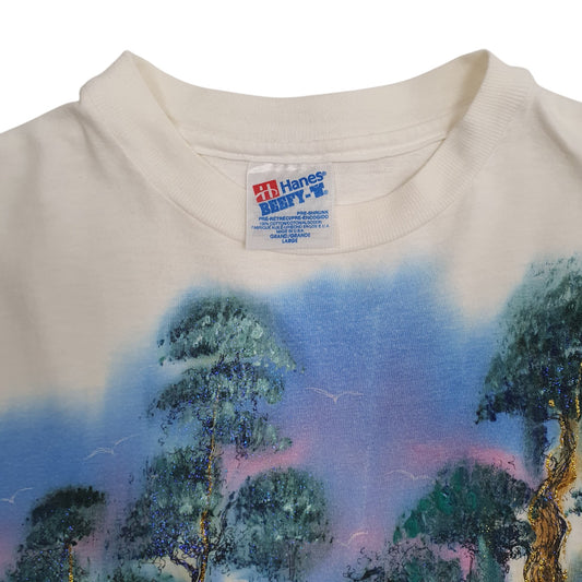 Mens White Hanes Single Stitch Vintage 90s  T Shirt