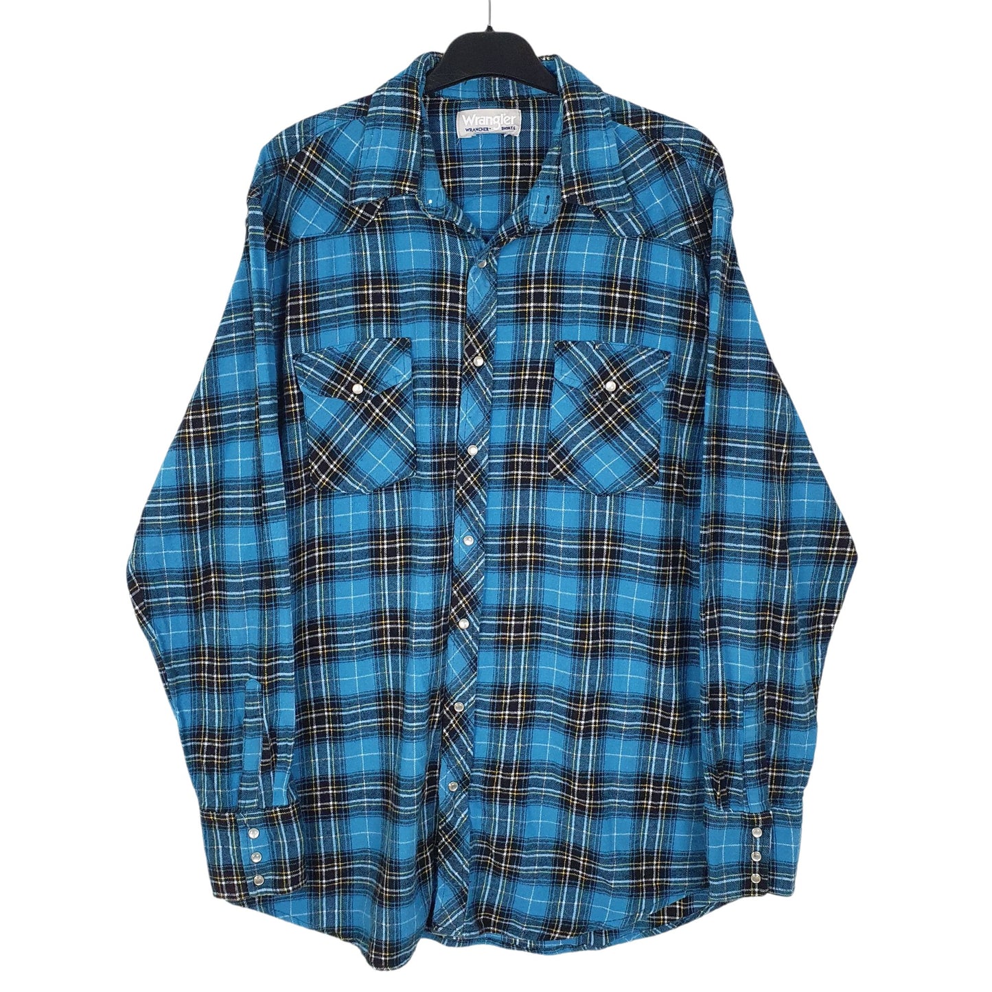 Mens Blue Wrangler Peael Snap Wrancher Long Sleeve Shirt