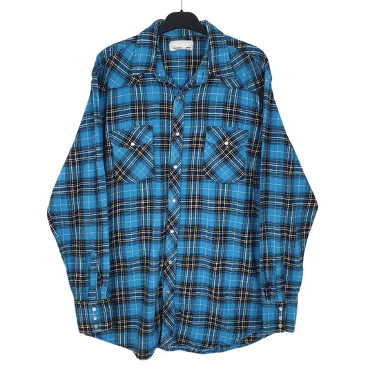 Mens Blue Wrangler Peael Snap Wrancher Long Sleeve Shirt