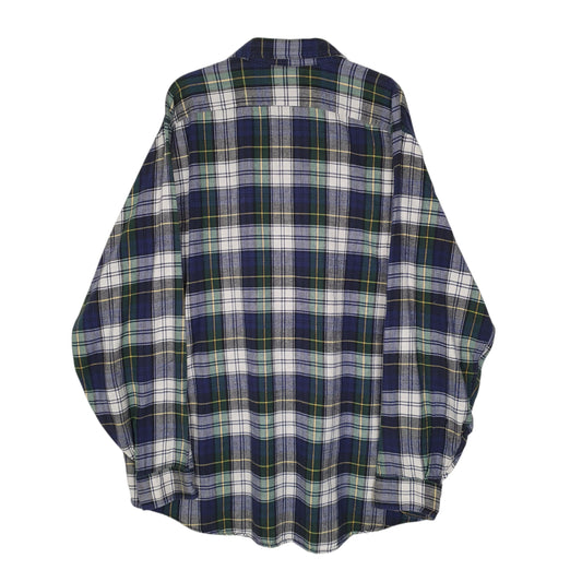 Mens Blue L.L.Bean Scotch Plaid Flannel Vintage 90s Made In USA  Shirt