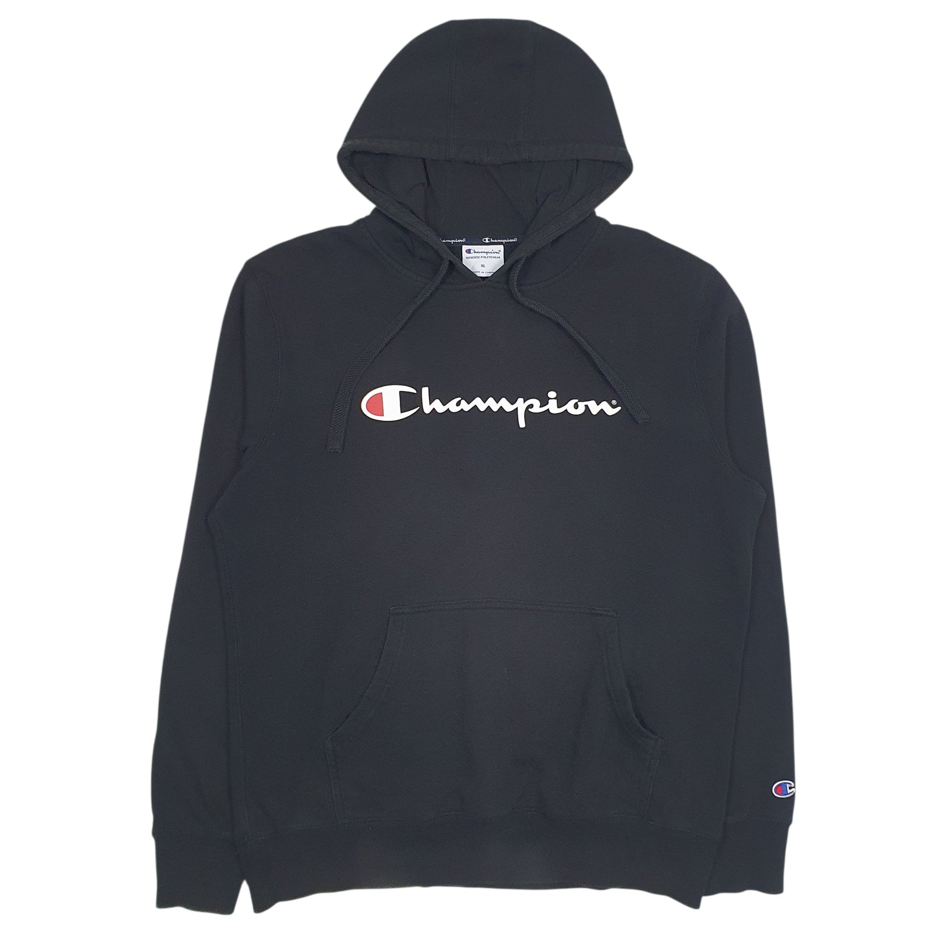 Mens Black Champion Spellout Hoodie Jumper