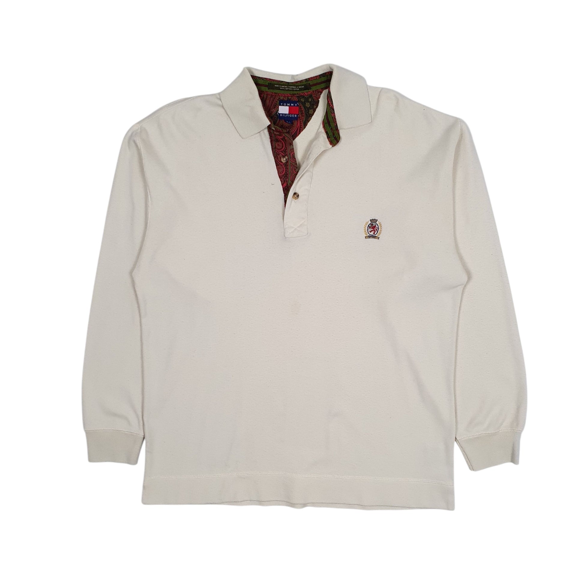 Mens Cream Tommy Hilfiger Vintage 90s Polo Shirt Crewneck Jumper