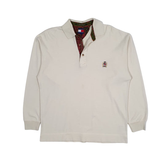 Mens Cream Tommy Hilfiger Vintage 90s Polo Shirt Crewneck Jumper