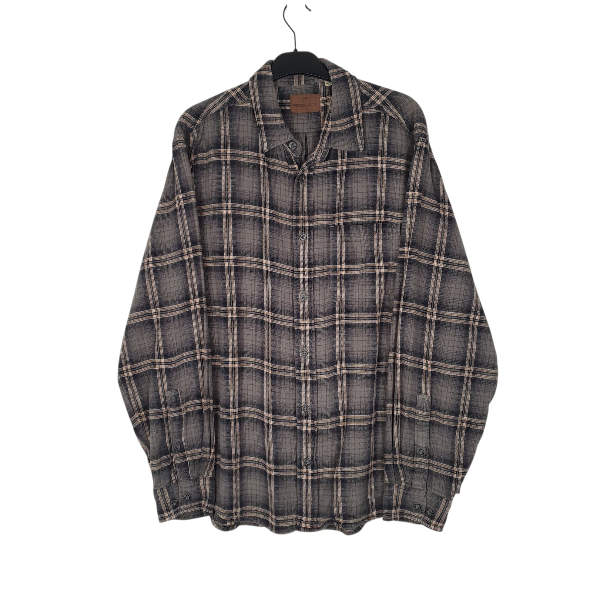 Mens Grey Woolrich Thick Flannel Long Sleeve Shirt