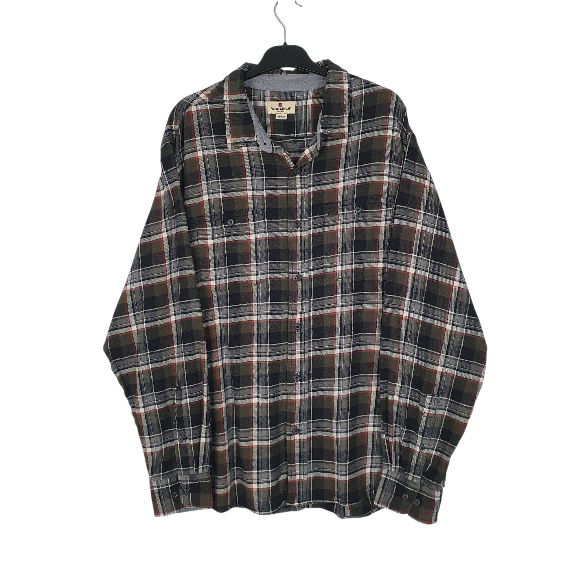 Mens Green Woolrich Thick Flannel Plaid Long Sleeve Shirt