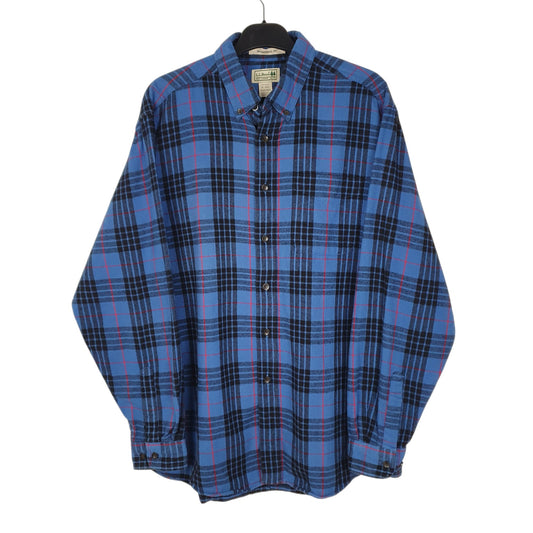 Mens Blue L.L.Bean Thick Chamois Plaid Long Sleeve Shirt