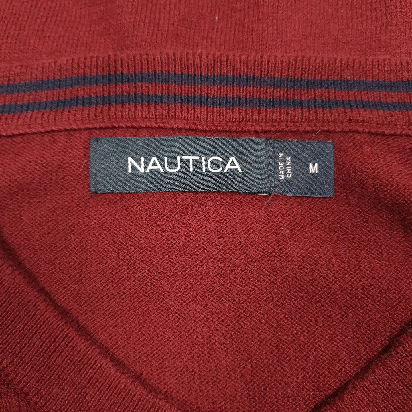 Mens Burgundy Nautica  V Neck Jumper