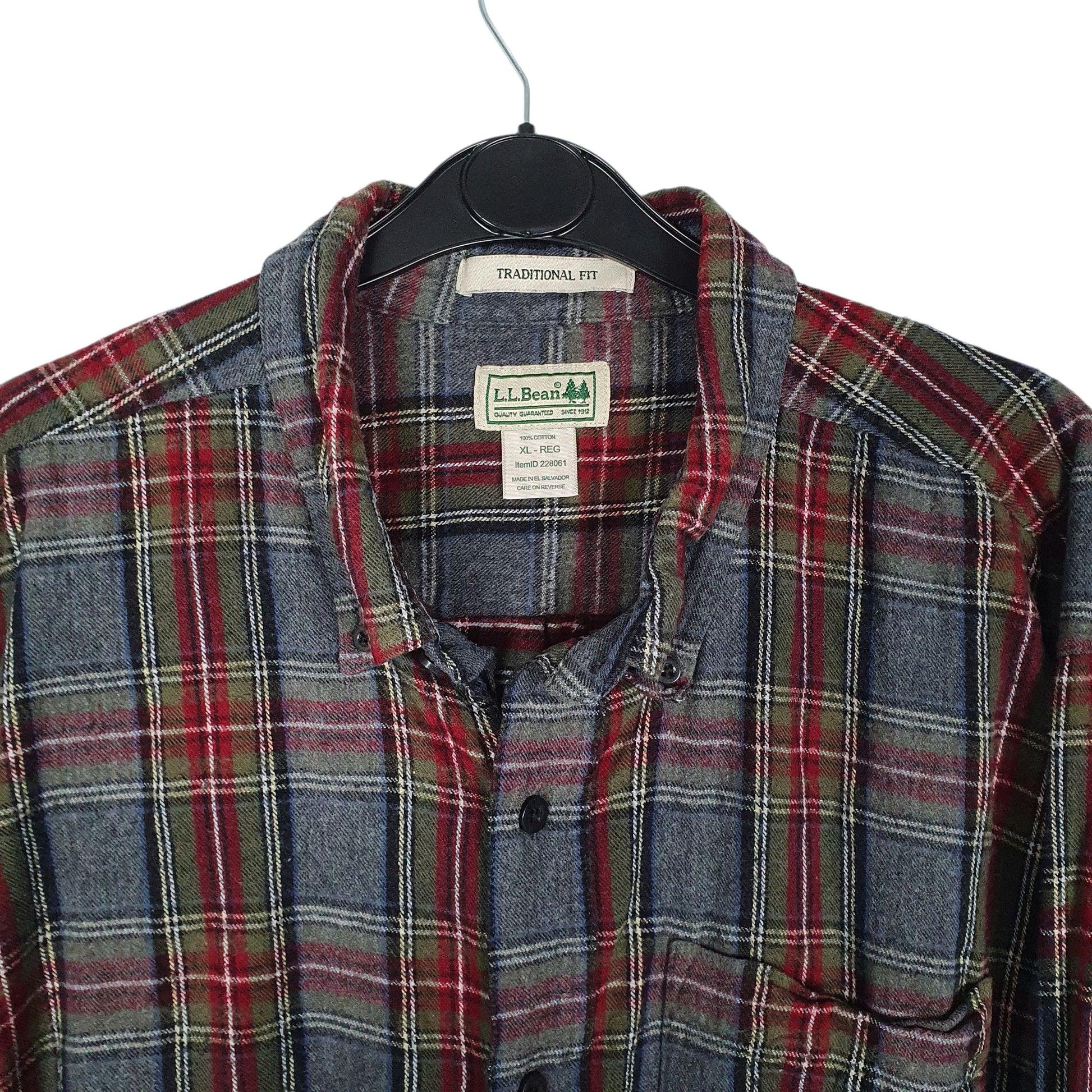 Mens Grey L.L.Bean Thick Flannel Plaid  Shirt
