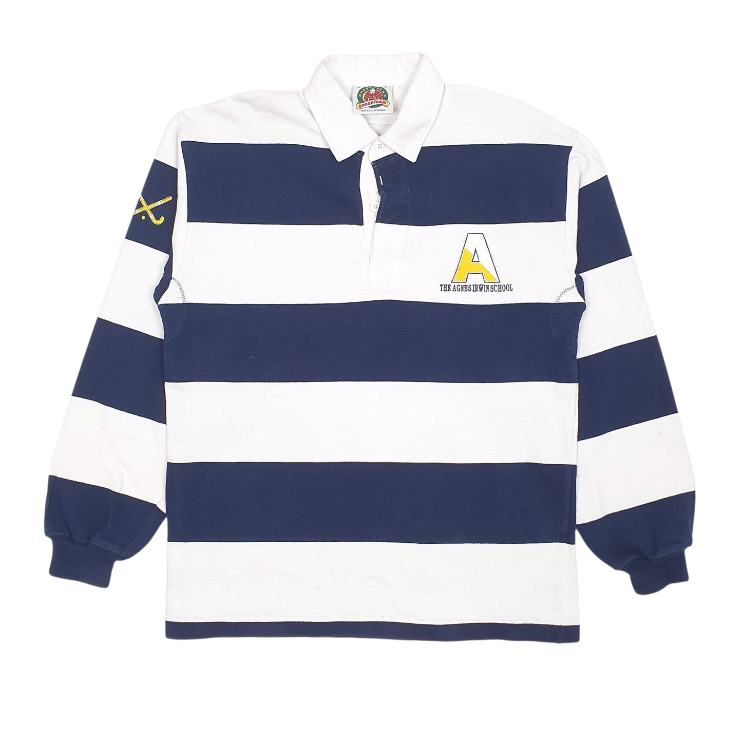 Mens White Barbarian Rugby Long Sleeve Polo Shirt