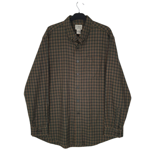 Mens Green L.L.Bean Scotch Plaid Flannel Long Sleeve Shirt