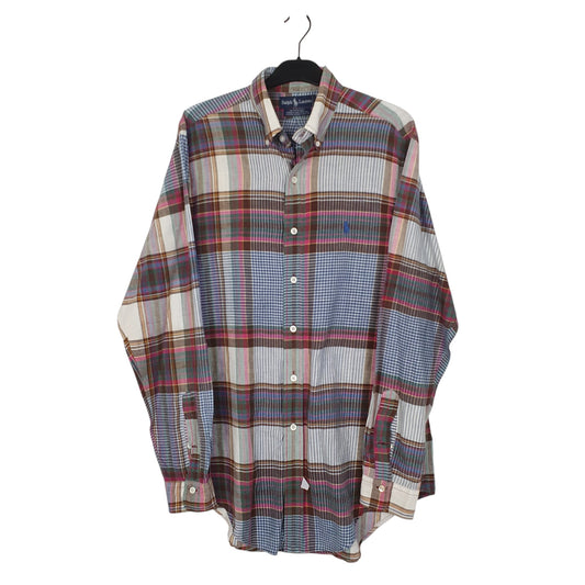 Mens Blue Ralph Lauren Madras Vintage 90s Long Sleeve Shirt