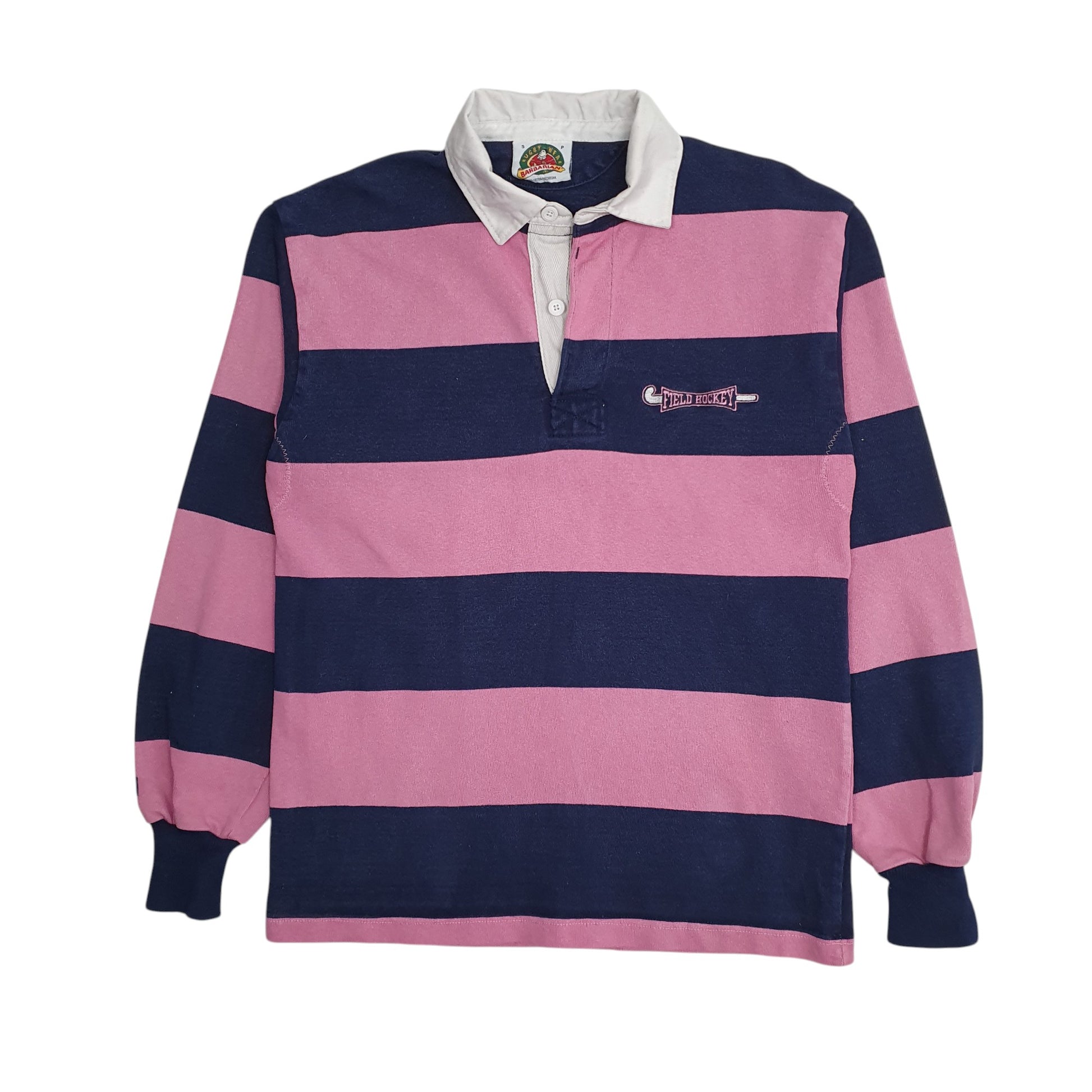 Mens Pink Barbarian Rugby Field Hockey Long Sleeve Polo Shirt