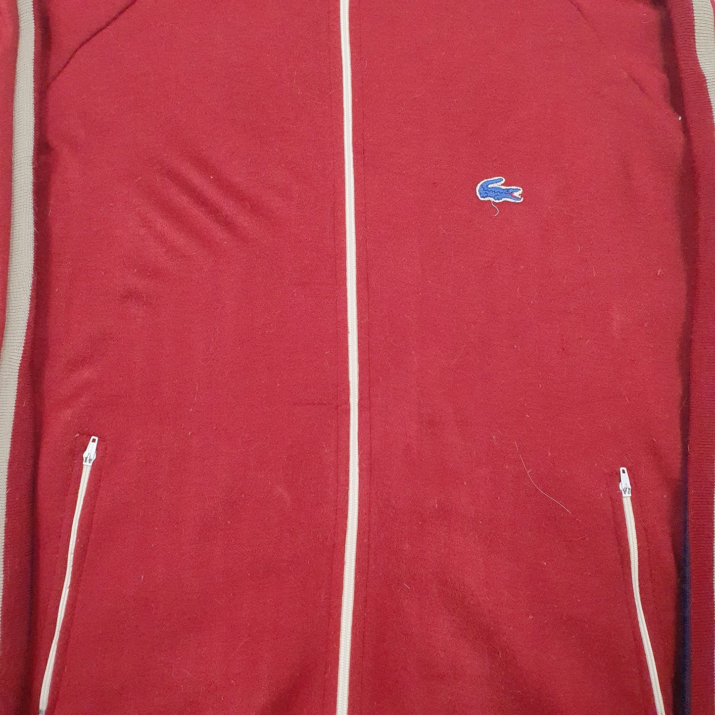 Mens Burgundy Izod Lacoste Vintage Full Zip Jumper