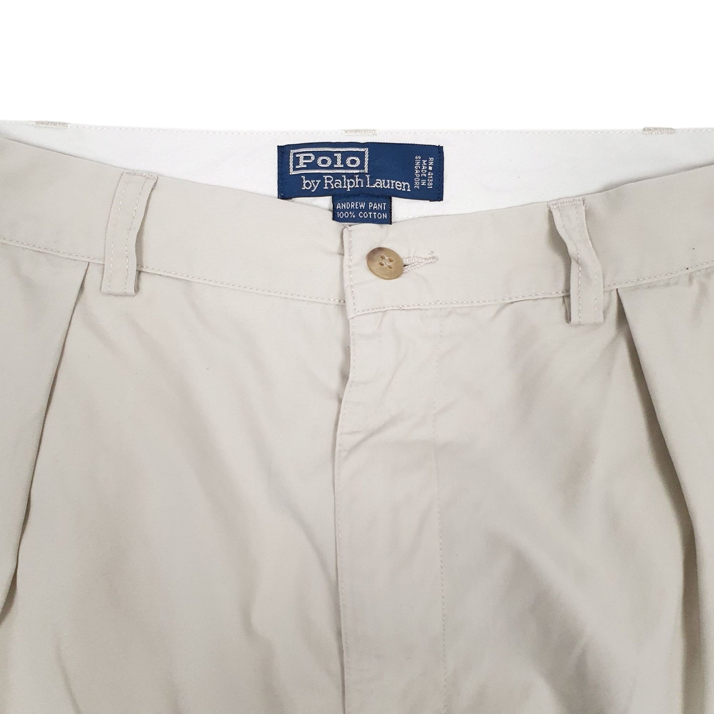 Mens Cream Polo Ralph Lauren Andrew Pant Pleated 90s  Trousers