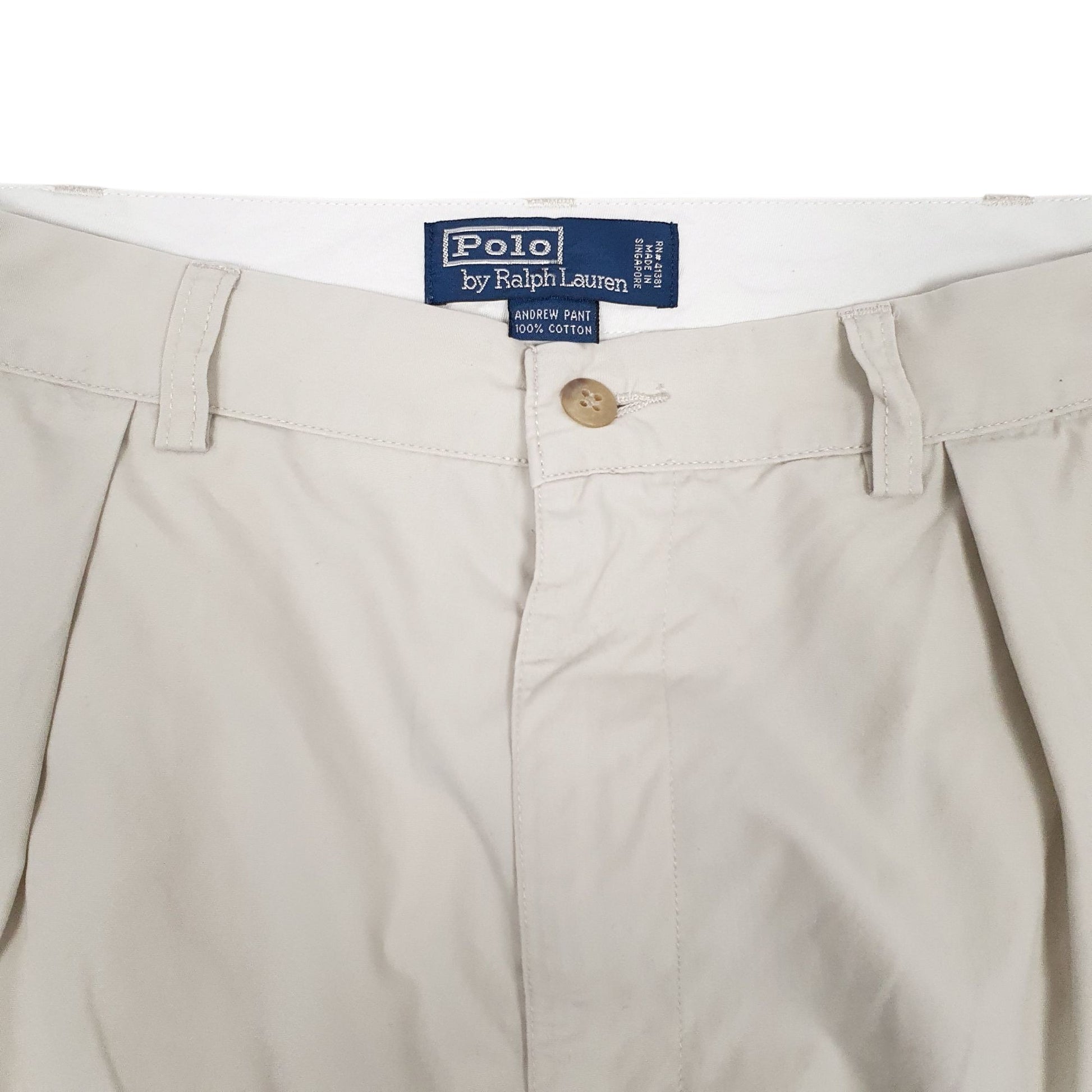 Mens Cream Polo Ralph Lauren Andrew Pant Pleated 90s  Trousers