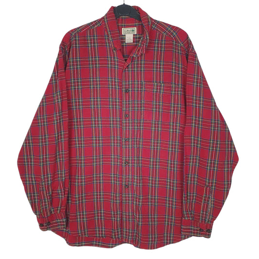 Mens Red L.L.Bean Plaid Flannel Long Sleeve Shirt