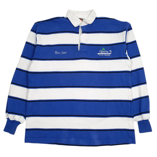 Mens Blue Barbarian Gaels Field Hockey Long Sleeve Polo Shirt