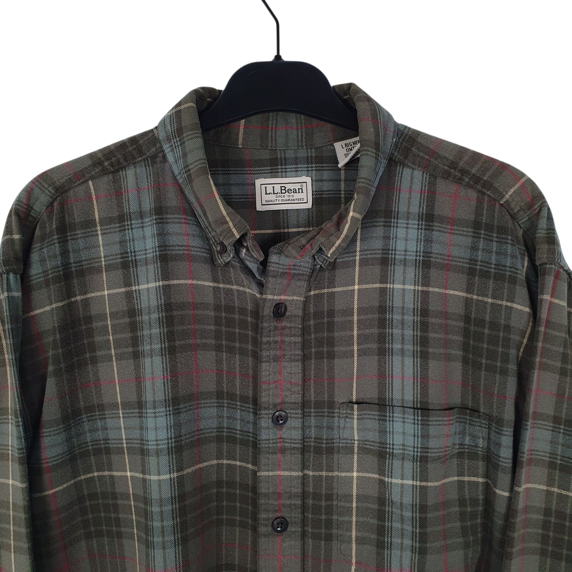 Mens Green L.L.Bean Thick Flannel Plaid  Shirt