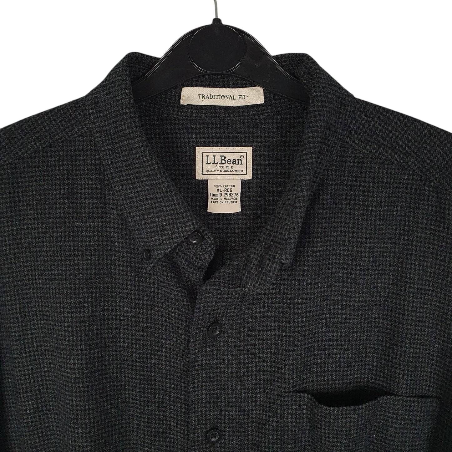Mens Grey L.L.Bean Thick Flannel Houndstooth  Shirt