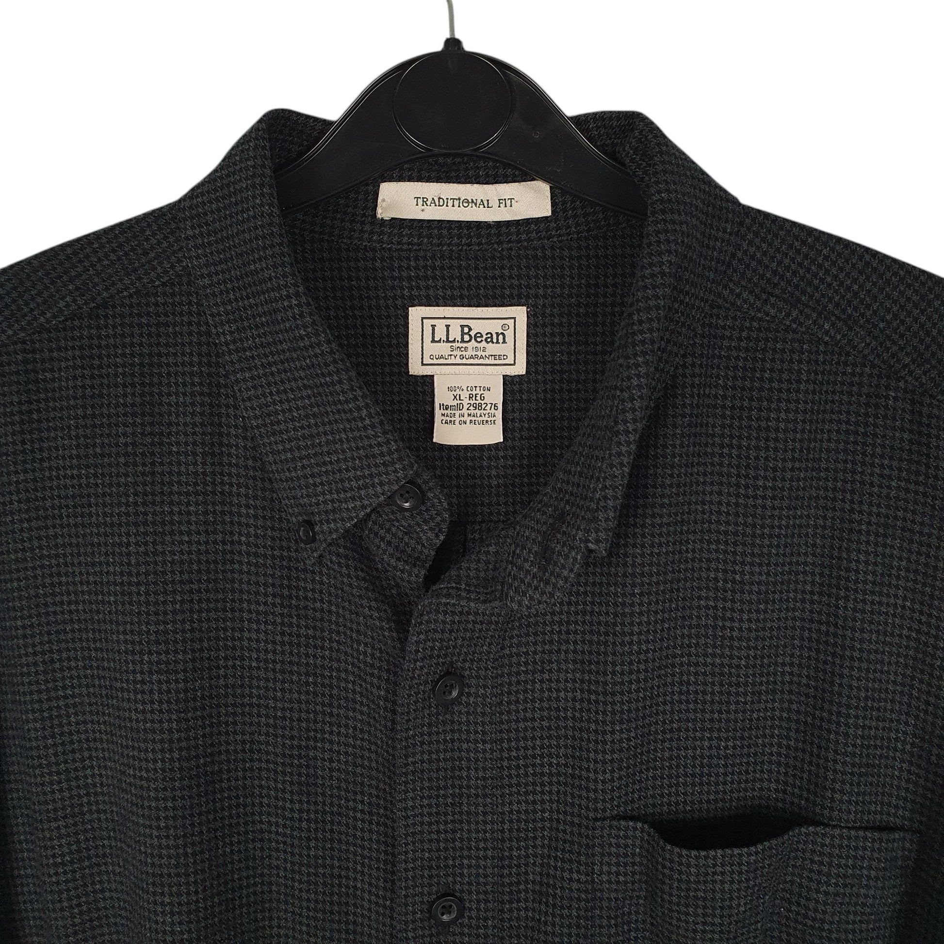 Mens Grey L.L.Bean Thick Flannel Houndstooth  Shirt