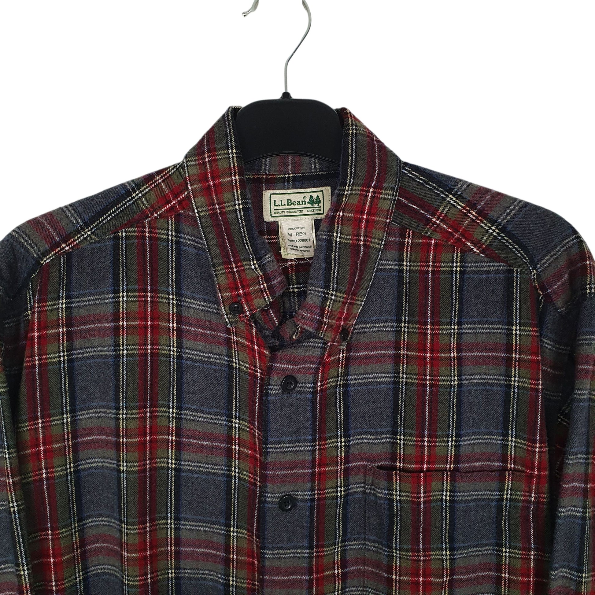 Mens Grey L.L.Bean Thick Flannel Plaid  Shirt