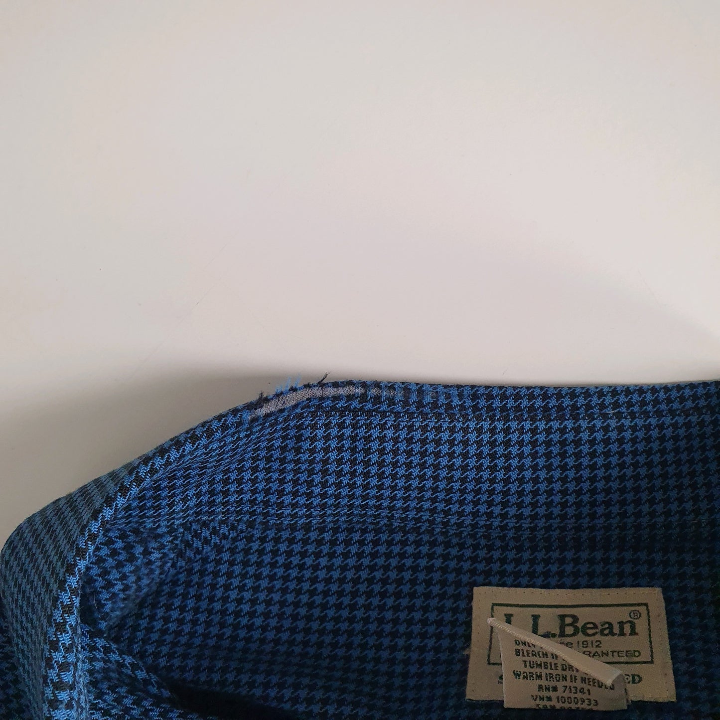 Mens Blue L.L.Bean Houndstooth Thick Flannel Tall  Shirt