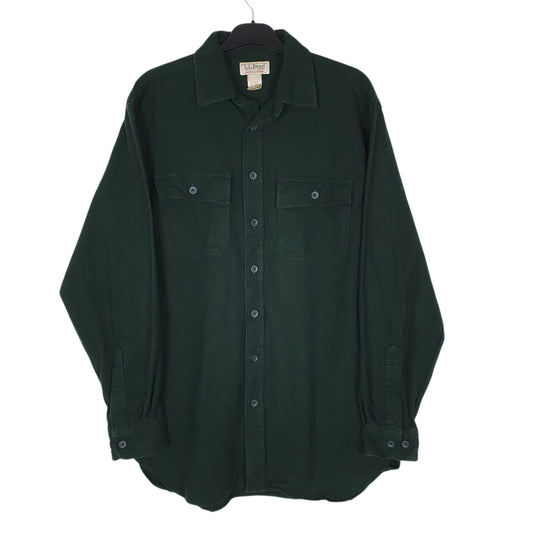Mens Green L.L.Bean Thick Chamois Flannel Tall Long Sleeve Shirt