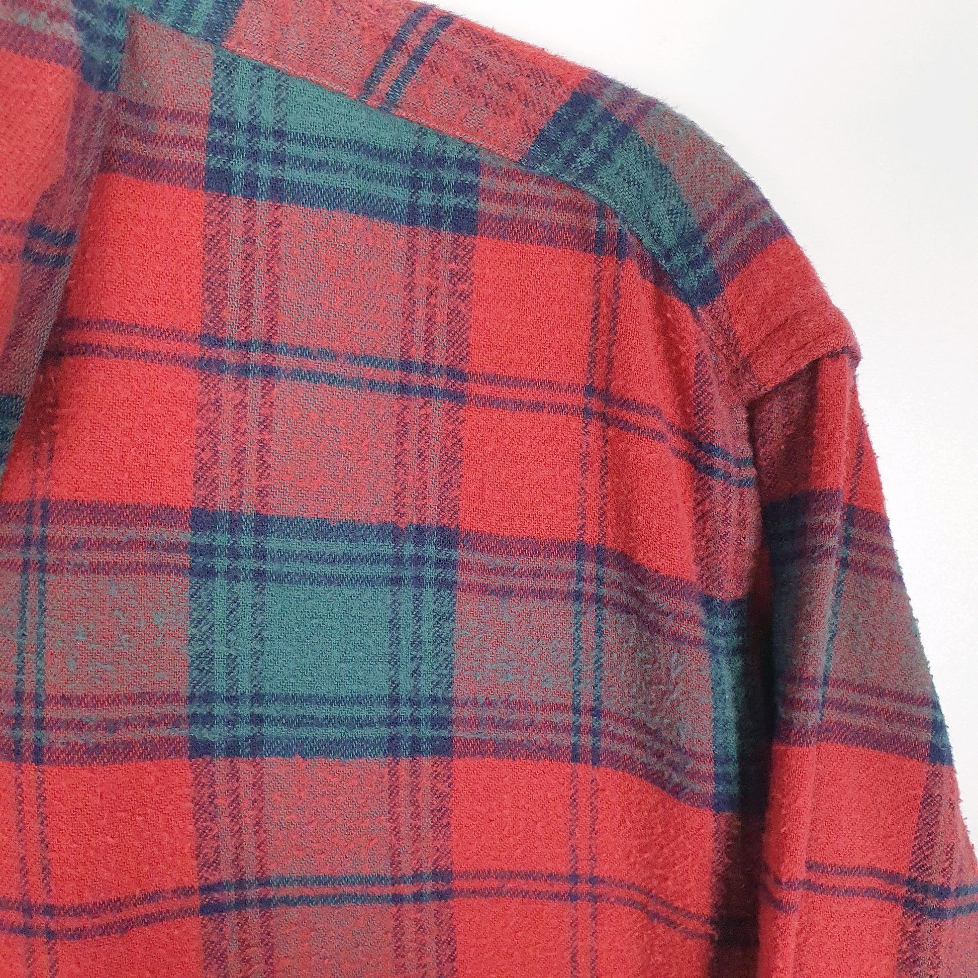 Mens Red L.L.Bean Vintage 90s Made in USA Thick Flannel Plaid  Shirt
