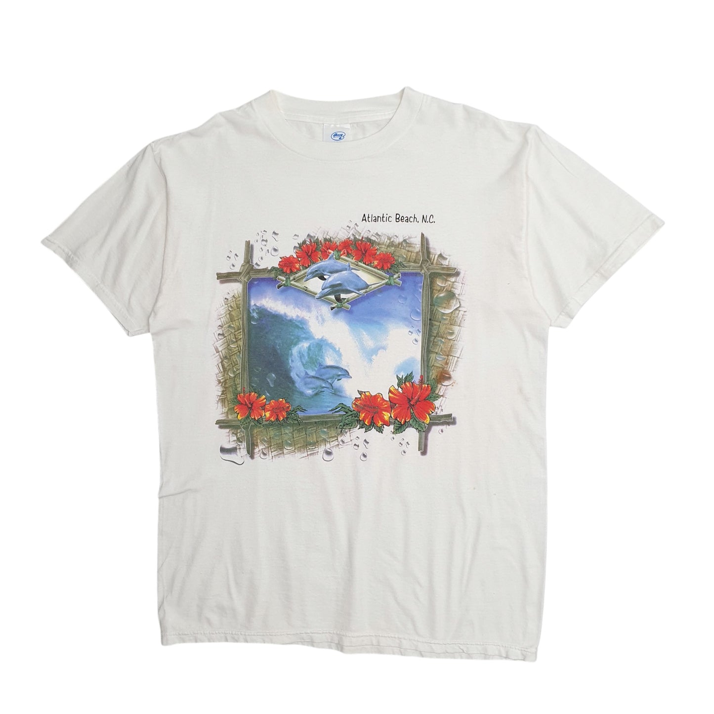 Mens White Sherry Single Stitch Vintage 90s Atlantic Beach Short Sleeve T Shirt