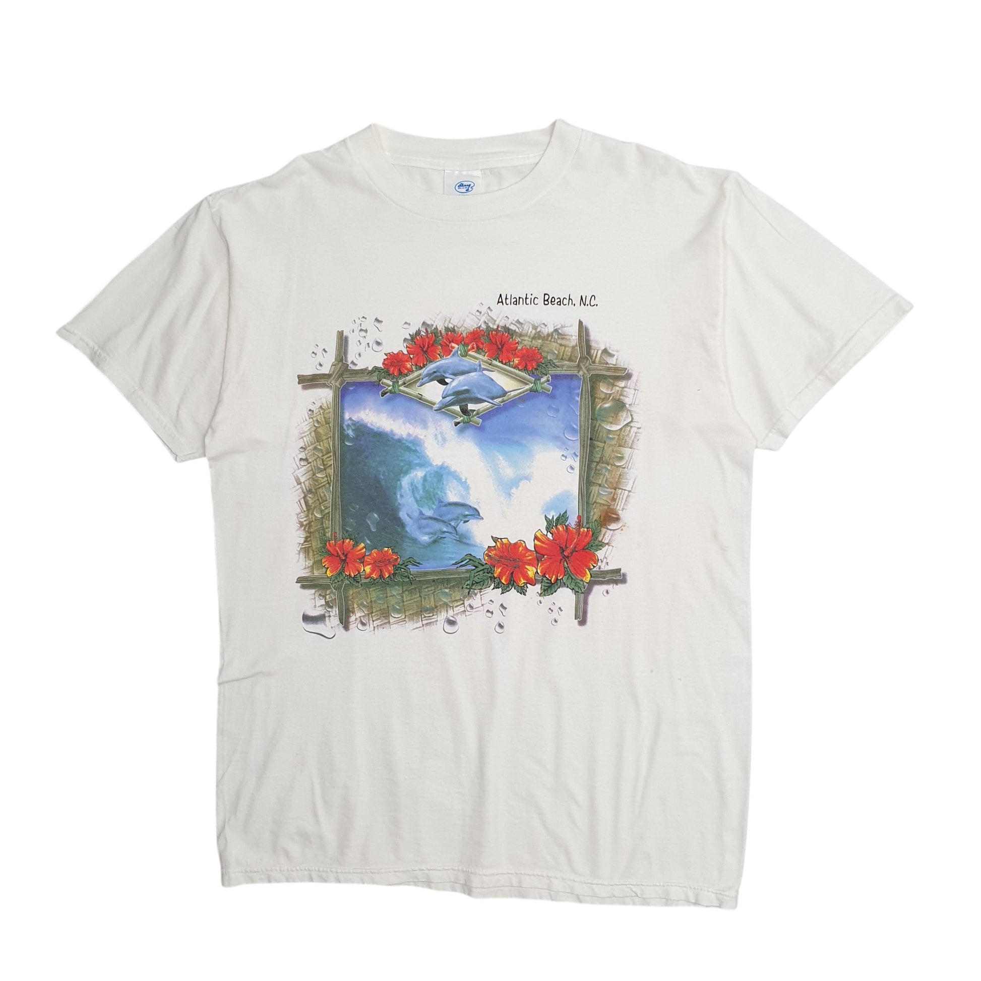 Mens White Sherry Single Stitch Vintage 90s Atlantic Beach Short Sleeve T Shirt